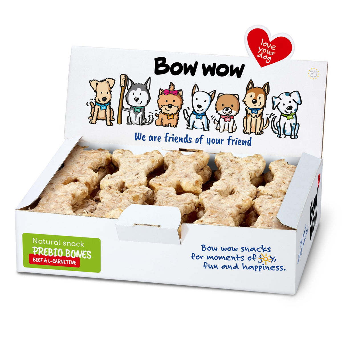 Bow Wow Natural Rinderhautknochen mit Rind & L-Carnitin, Display 30 Stück