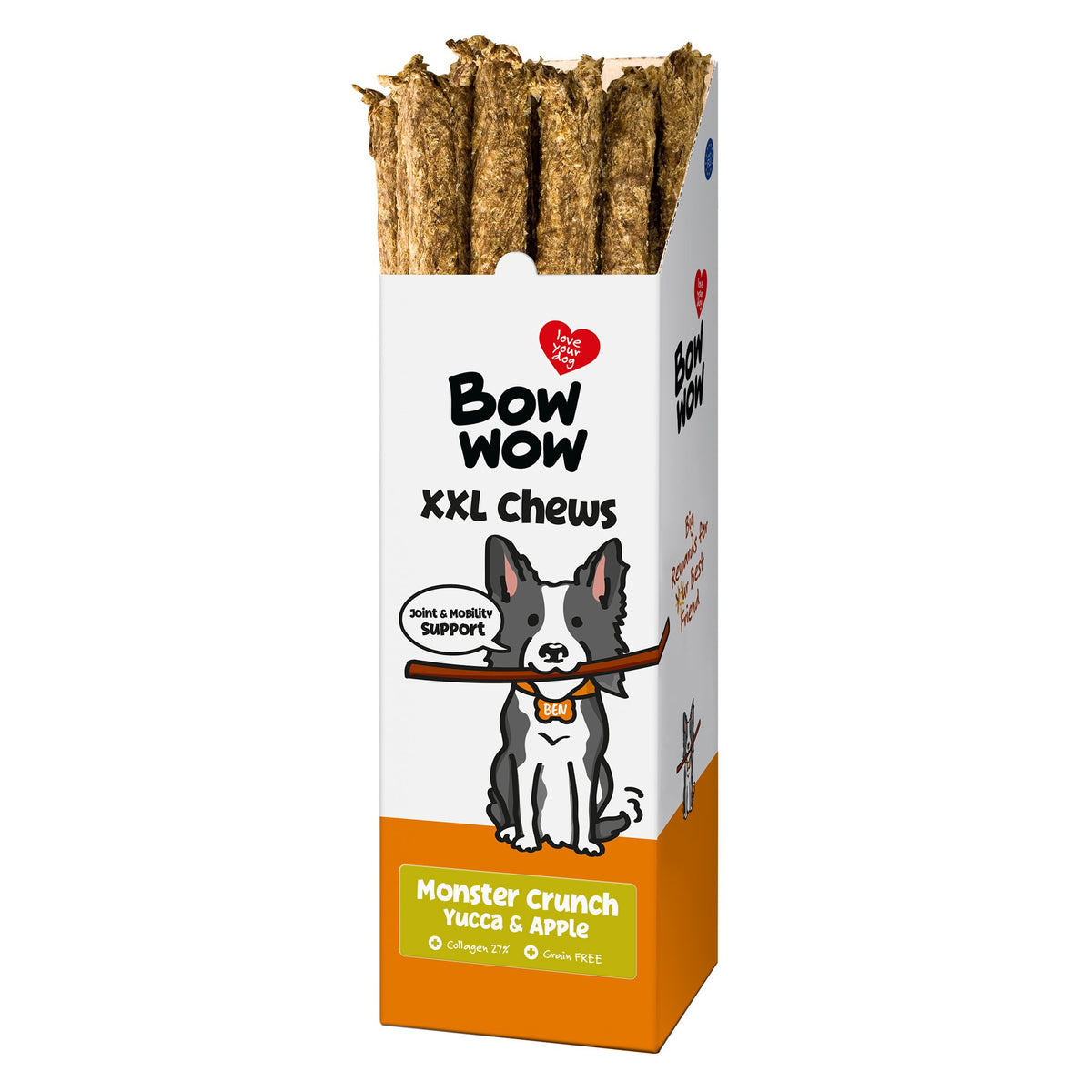 Bow Wow Monster Crunch Superstick mit Rind & Kollagen, Display 24 Stück