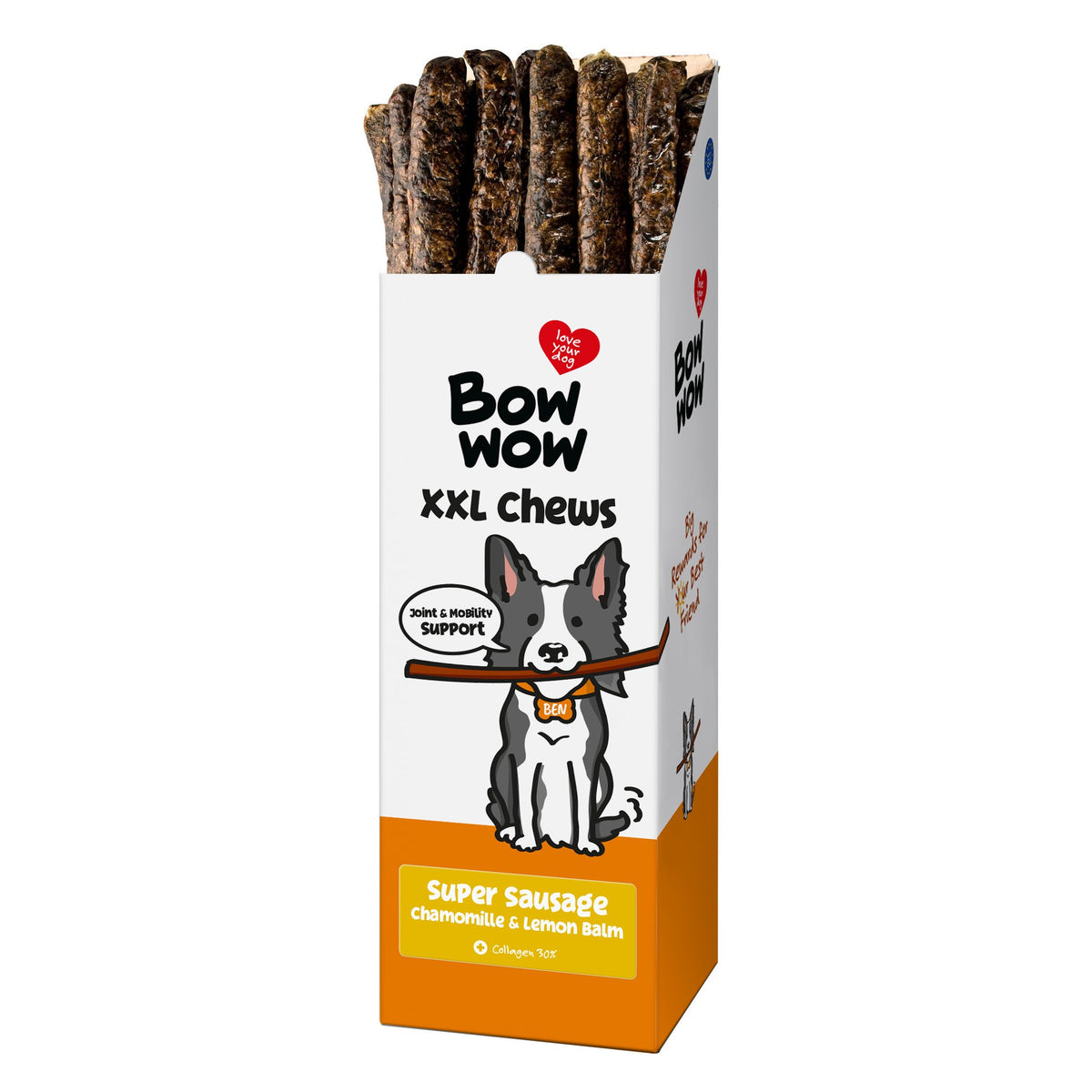 Bow Wow Super Wurst mit Rind & Kollagen, Display 24 Stück